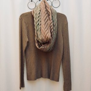 Women’s infinity scarf, brown and sage green